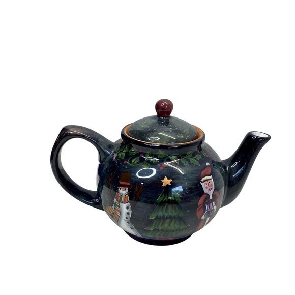 Lang Christmas Tree Ceramic Teapot With Santa & Snowman Design Vintage - Picture 3 of 9
